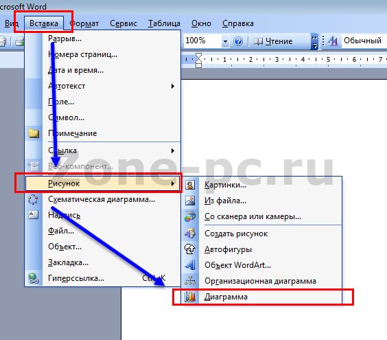 Как в 2003 ворде сделать диаграмму в